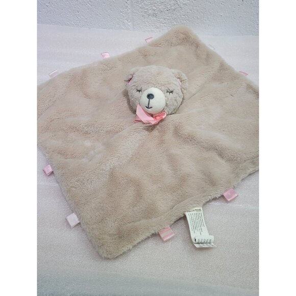 Kelly Toys Baby Security Blanket Lovey Rattle Teddy Bear Pink Ribbon Tan - Picture 1 of 5